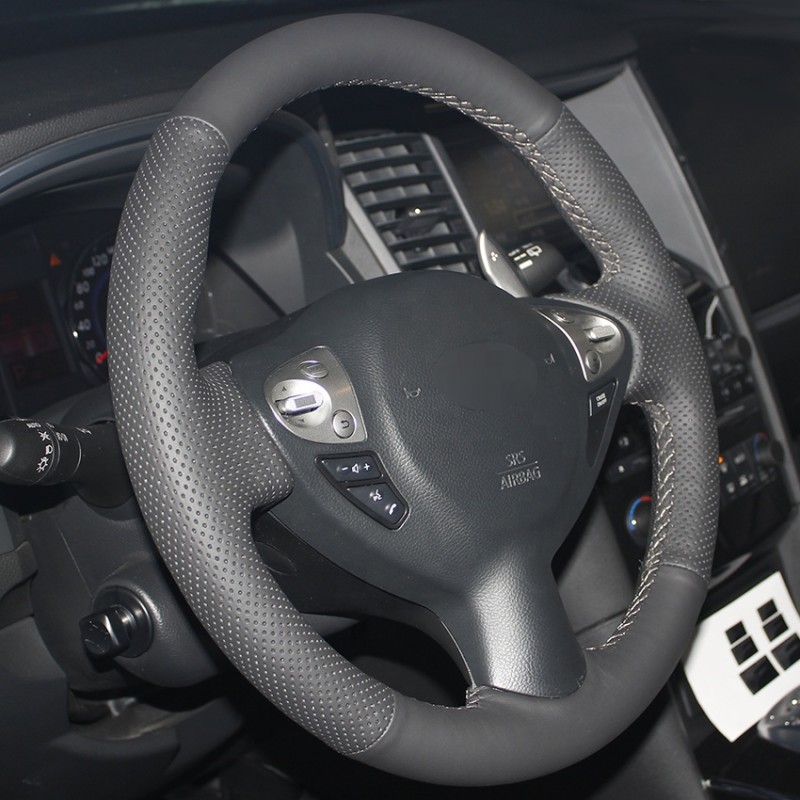 Loncky Auto Custom Fit OEM Black Red Genuine Leather Car Steering Wheel